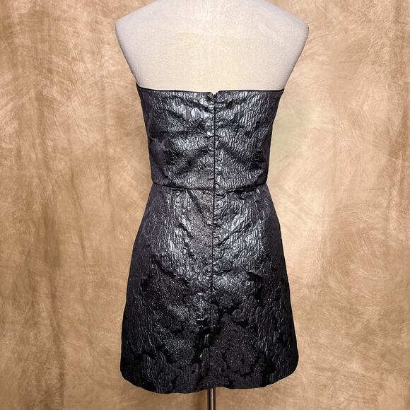French Connection Floral Jacquard Metallic Strapless Dress Fitted Gray Party - Picture 2 of 8